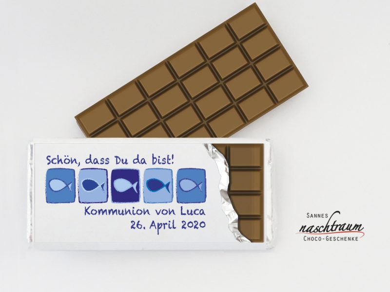25 Schokotäfelchen "Kommunion/Konfirmation Fische“