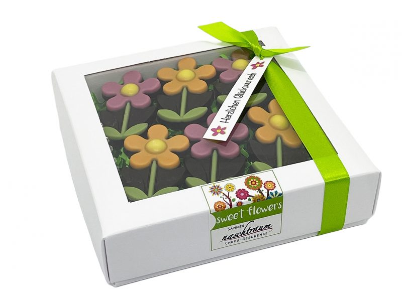 12 Blumen aus Zartbitter Schokolade