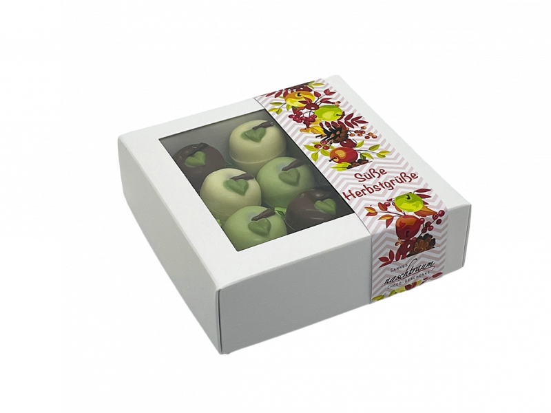 9 süße Äpfel aus gefüllter Schokolade in Geschenkbox