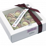 Edle Apfelkuchen-Trüffel in Geschenkverpackung mit Sannes Naschtraum Logo und Grußkarte