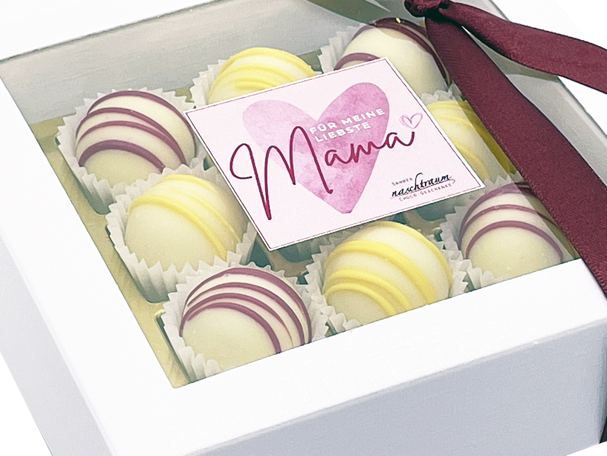 Geschenkbox 9 handgemachte Trüffel weißer Schokolade Muttertag