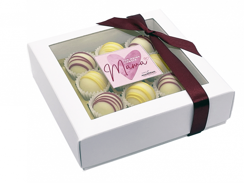 Geschenkbox 9 handgemachte Trüffel weißer Schokolade Muttertag