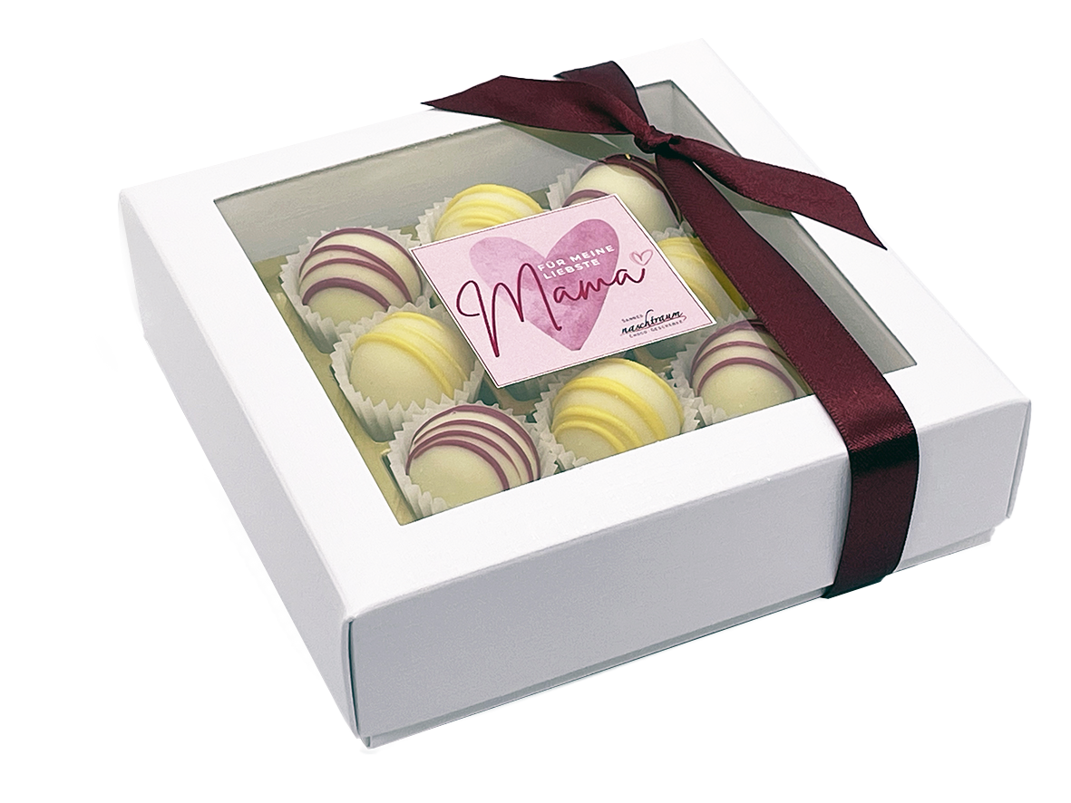 Geschenkbox 9 handgemachte Trüffel weißer Schokolade Muttertag