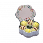 Rosafarbene Blumentraum-Dose mit 6 Limoncello- und Apfelkuchen-Trüffeln von sannes naschtraum.